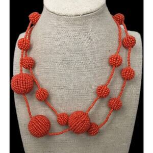 VINTAGE Coldwater Creek Marked Coral Orange Beads Necklace Lobster Claw Clasp